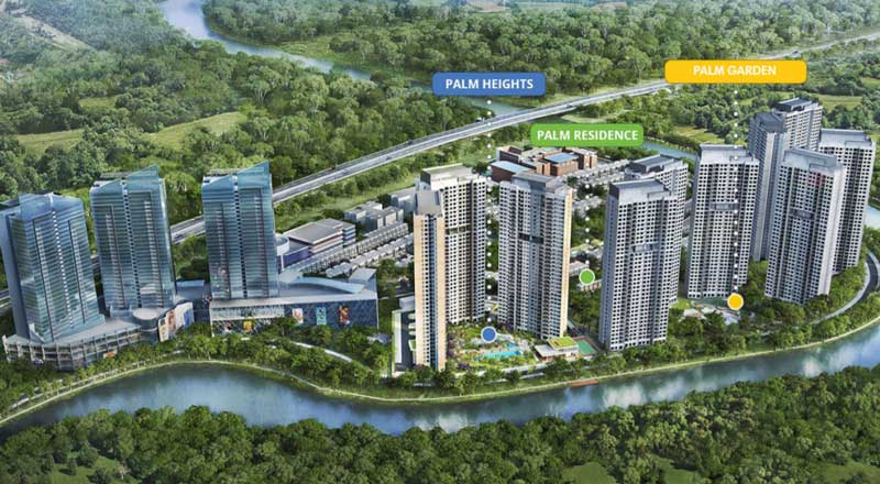 Phối cảnh toàn thể dự án khu đô thị Palm City Nam Rạch Chiếc quận 2 và 4 tòa tháp dự án căn hộ Palm Garden Q2.